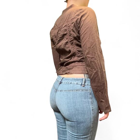 Boho fairycore embellished beaded and laced brown button up womens sz Med - Picture 2 of 7